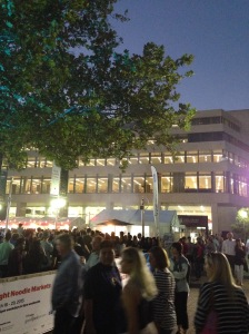 State Library of Western Australia with the Night Noodle Markets in the foreground. Photograph, Eureka Henrich. 